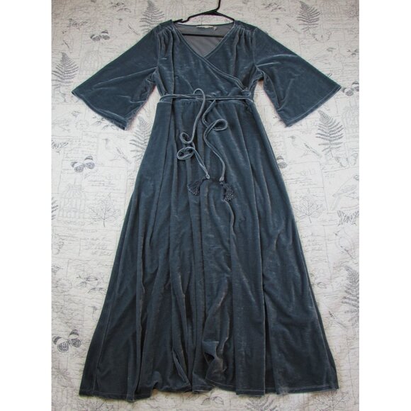 Soft Surroundings Gray Vera Velvet Faux Wrap Maxi Dress Wedding Holiday Dress PL - Picture 1 of 7